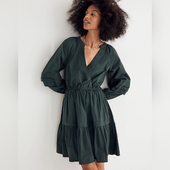 NWT Madewell Crinkle Poplin Wrap Mini Dress Green Size Small - Picture 1 of 5